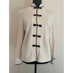 J.S.S knit wear button up Jacket small wool cream/ black vintage classic